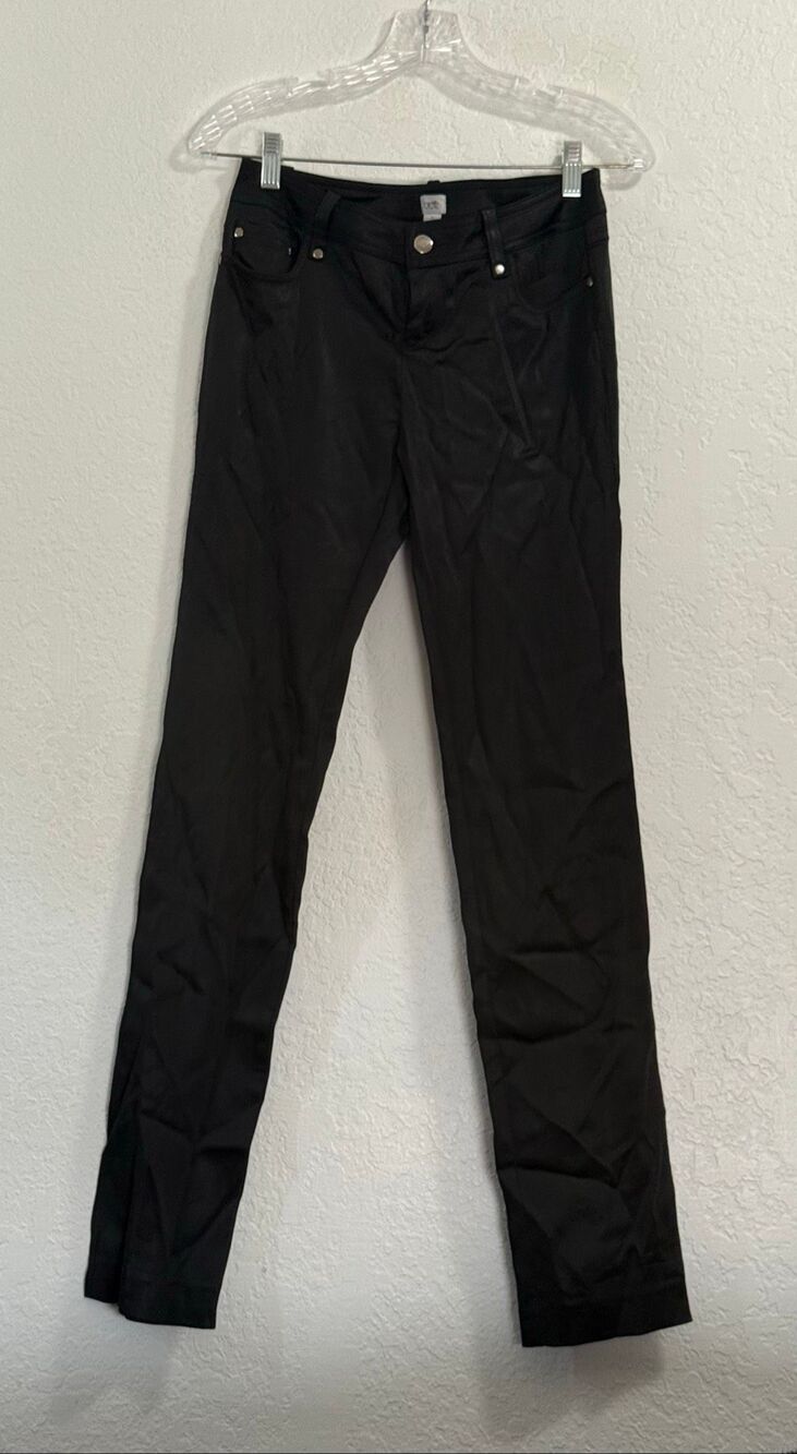 Cache' Women's Black Shiny Sateen-Like Pants, Size 2 professional office